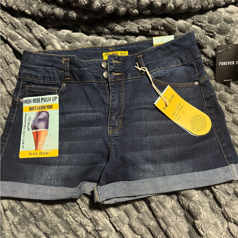 Wax Jean Women's High Rise Denim Shorts - Dark Blue